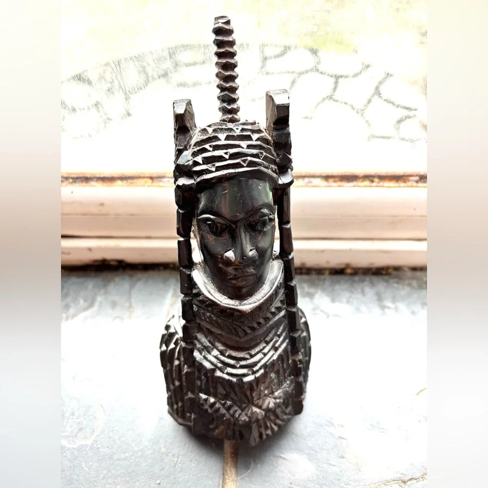 Benin King Oba, Carved Ebony Bust, Nigeria West Africa 1930s Tribal Art - Picture 6 of 9